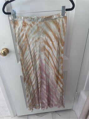 Tie-Dye Silk Midi Skirt in Beige & Blush